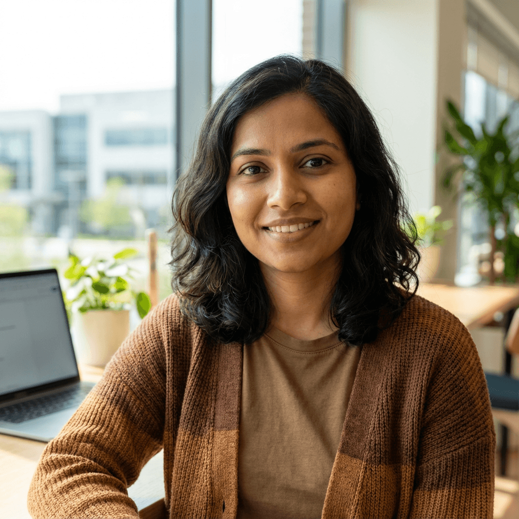 Priya Sharma, a female customer in her early 30s